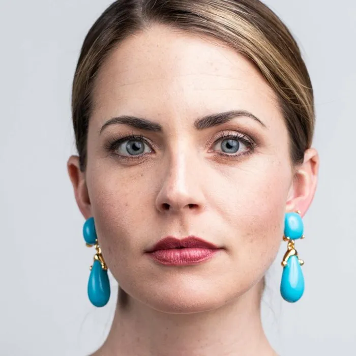 Kenneth Jay Lane Light Color Earrings Women Turquoise Square Top Drop Clip Earrings