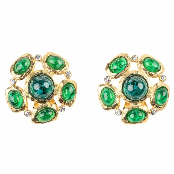 Kenneth Jay Lane Light Color Gem Earrings Women Emerald Cabochon Clip Earrings Kenneth Jay Lane Light Color Gem Earrings Women Emerald Cabochon Clip Earrings