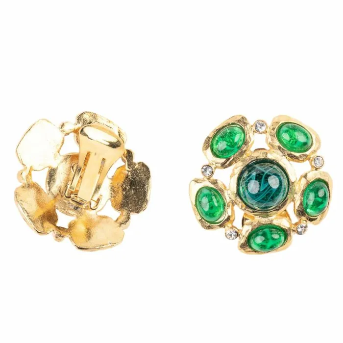 Kenneth Jay Lane Light Color Gem Earrings Women Emerald Cabochon Clip Earrings