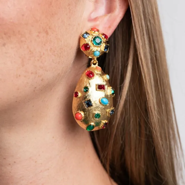 Kenneth Jay Lane Light Color Gem Earrings Women Multicolored Cabochon Clip Earrings Kenneth Jay Lane Light Color Gem Earrings Women Multicolored Cabochon Clip Earrings