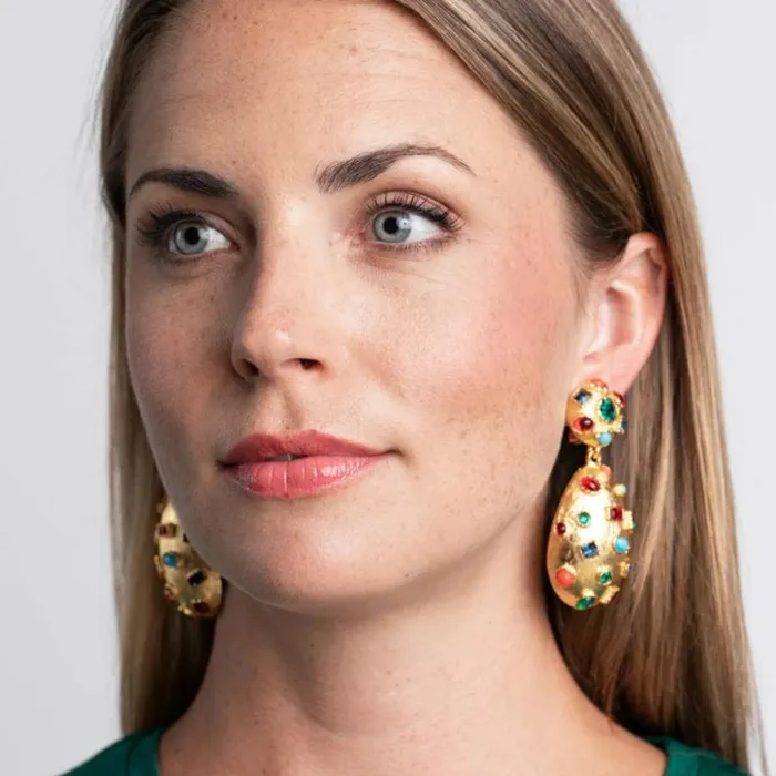 Kenneth Jay Lane Light Color Gem Earrings Women Multicolored Cabochon Clip Earrings