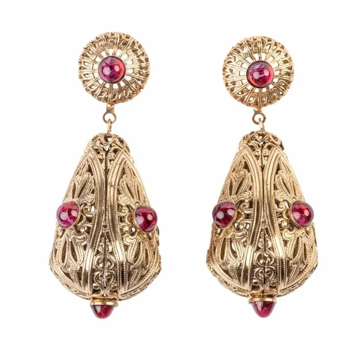 Kenneth Jay Lane Light Color Gem Earrings Women Ruby Filigree Clip On Earrings Kenneth Jay Lane Light Color Gem Earrings Women Ruby Filigree Clip On Earrings