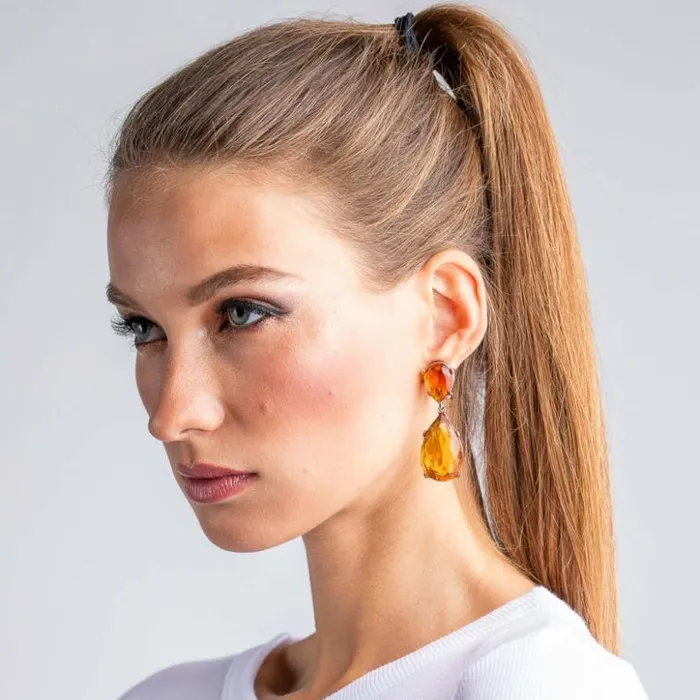 Kenneth Jay Lane Light Color Gem Earrings Women Topaz And Silver Teardrop Pierced Or Clip Earrings