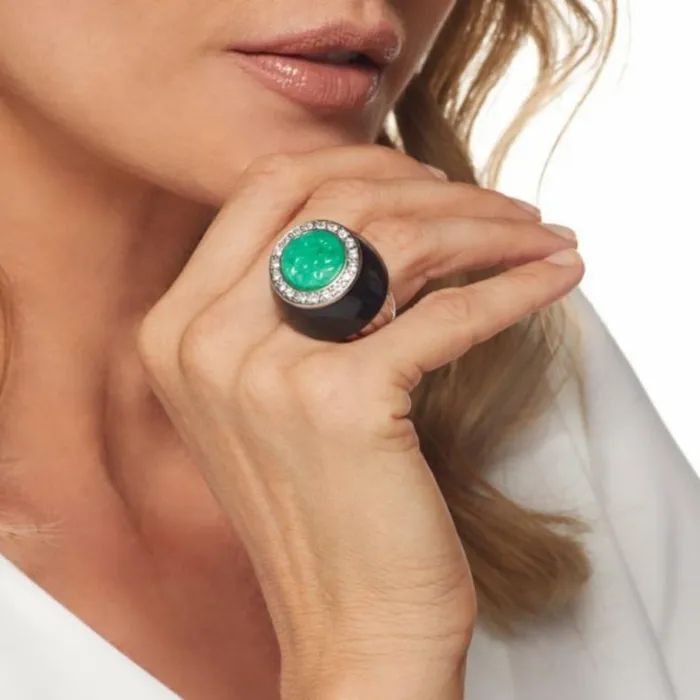 Kenneth Jay Lane Light Color Rings Women Jade Center Ring