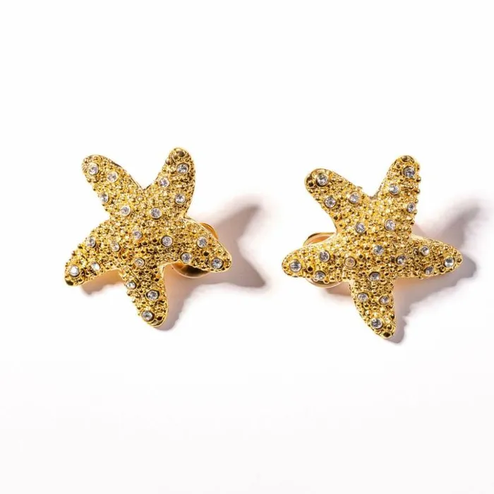 Kenneth Jay Lane Metallic Finish Earrings Women Crystal Starfish Clip Earrings