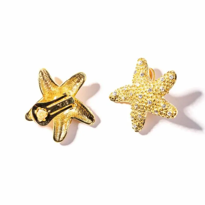 Kenneth Jay Lane Metallic Finish Earrings Women Crystal Starfish Clip Earrings
