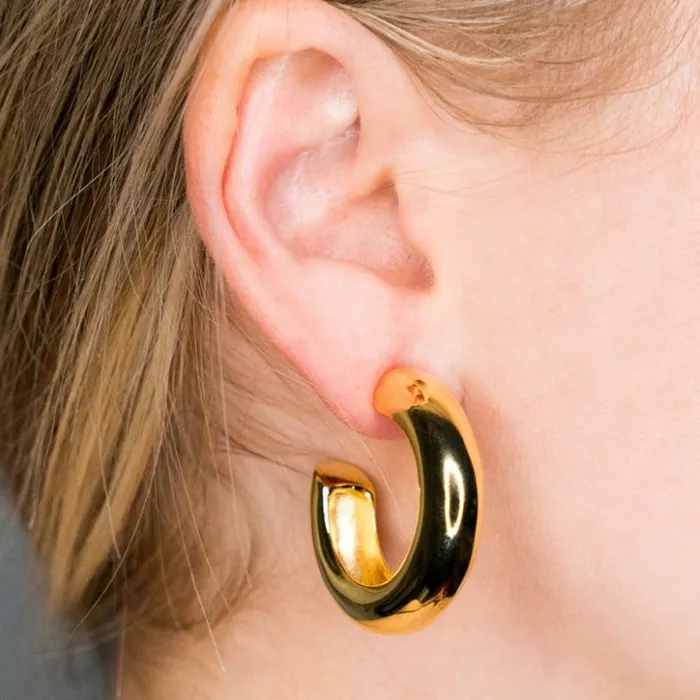 Kenneth Jay Lane Metallic Finish Earrings Women Polished Gold Tube Hoop Earrings