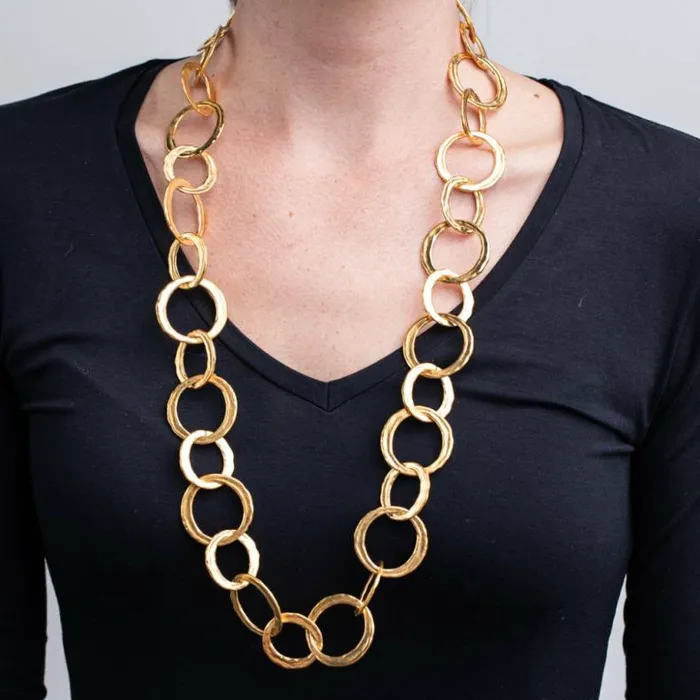 Kenneth Jay Lane Metallic Finish Necklaces Women Satin Gold Circle Link Necklace