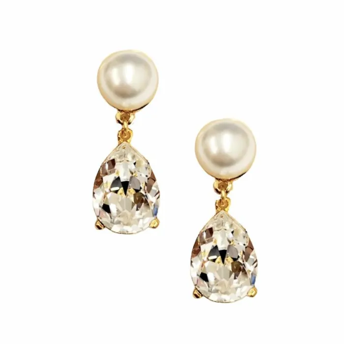 Kenneth Jay Lane Pearl Earrings Women Pearl and Clear Crystal Teardrop Pierced Earring Kenneth Jay Lane Pearl Earrings Women Pearl and Clear Crystal Teardrop Pierced Earring