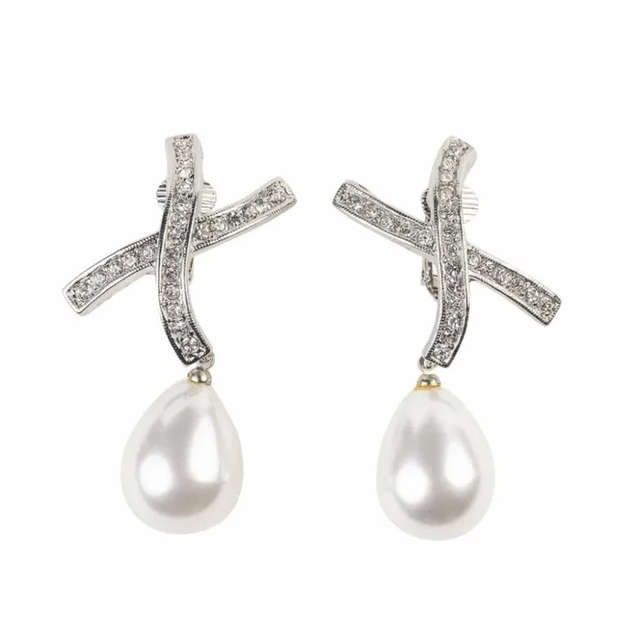 Kenneth Jay Lane Pearl Earrings Women Rhinestone 034X034 Pearl Drop Clip Earrings Kenneth Jay Lane Pearl Earrings Women Rhinestone 034X034 Pearl Drop Clip Earrings