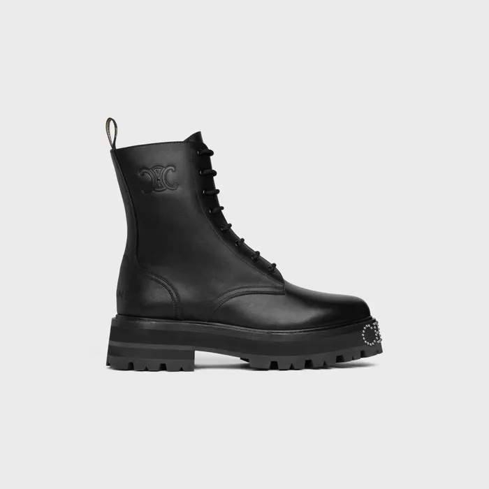 LaceUp Boot With Triomphe And Studded Outsole Celine Bulky In Shiny Bullskin Black Women CELINE BOOTS AND ANKLE BOOTS LaceUp Boot With Triomphe And Studded Outsole Celine Bulky In Shiny Bullskin Black Women CELINE BOOTS AND ANKLE BOOTS