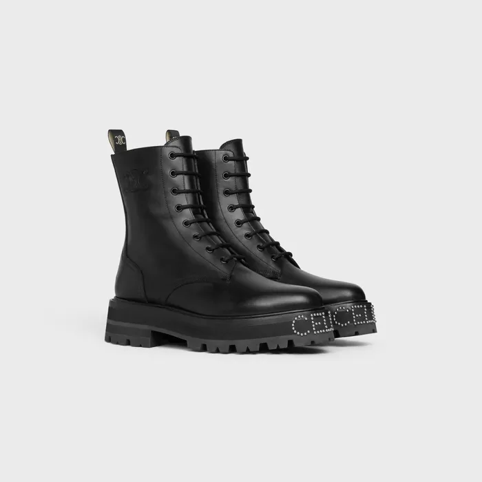 LaceUp Boot With Triomphe And Studded Outsole Celine Bulky In Shiny Bullskin Black Women CELINE BOOTS AND ANKLE BOOTS