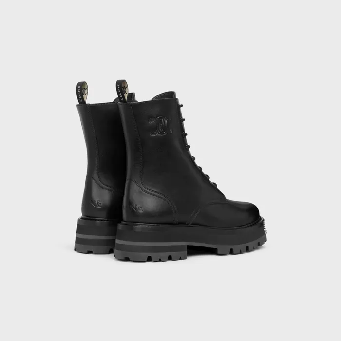 LaceUp Boot With Triomphe And Studded Outsole Celine Bulky In Shiny Bullskin Black Women CELINE BOOTS AND ANKLE BOOTS