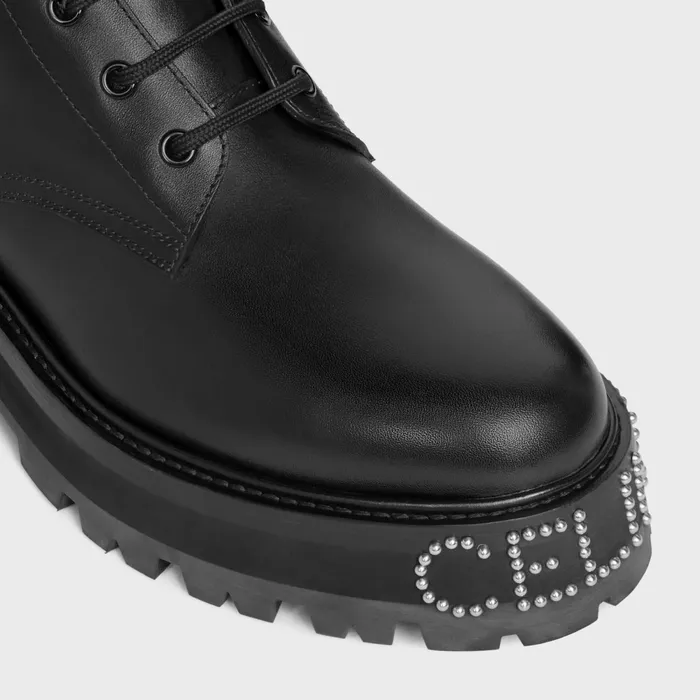 LaceUp Boot With Triomphe And Studded Outsole Celine Bulky In Shiny Bullskin Black Women CELINE BOOTS AND ANKLE BOOTS
