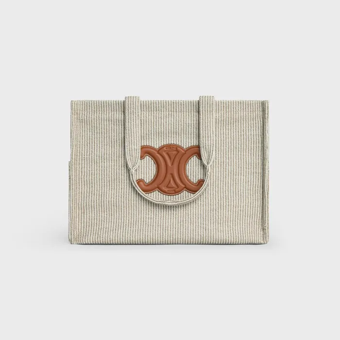 Large Cabas Thais In Striped Textile Beige Women CELINE CABAS