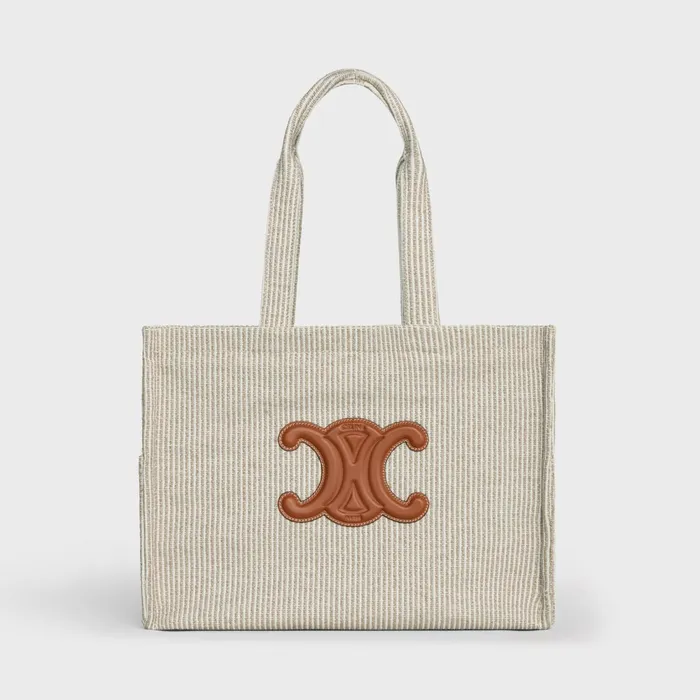 Large Cabas Thais In Striped Textile Beige Women CELINE CABAS Large Cabas Thais In Striped Textile Beige Women CELINE CABAS