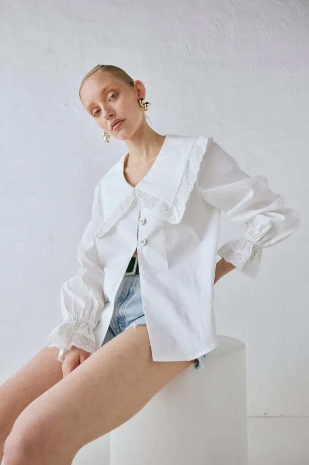 Long Sleeve Women VRG GRL Mae Blouse White Long Sleeve Women VRG GRL Mae Blouse White