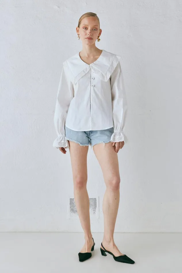 Long Sleeve Women VRG GRL Mae Blouse White Long Sleeve Women VRG GRL Mae Blouse White