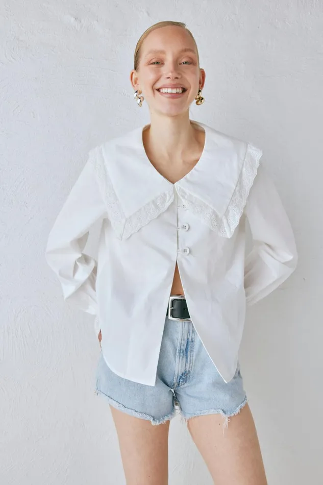 Long Sleeve Women VRG GRL Mae Blouse White Long Sleeve Women VRG GRL Mae Blouse White