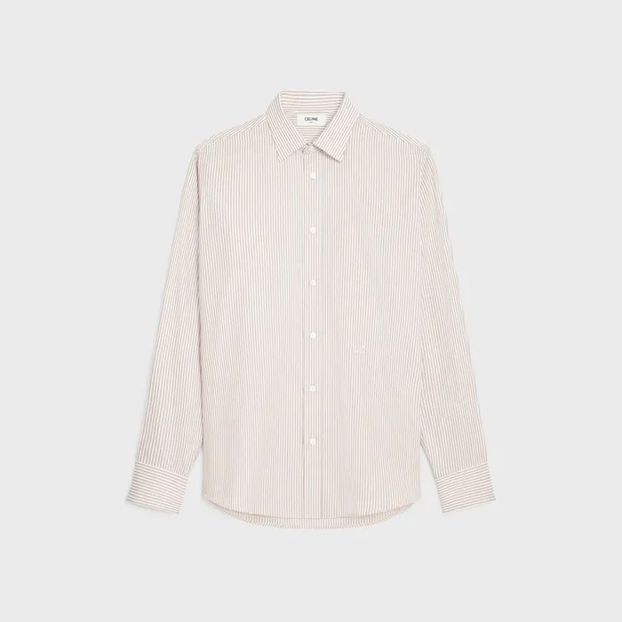 Loose Carnaby Shirt In Striped Poplin White Camel Men CELINE SHIRTS
