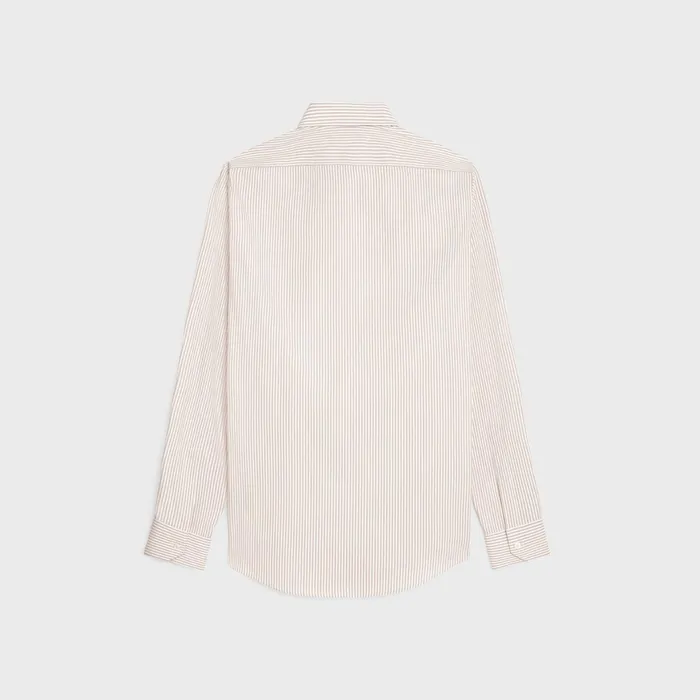 Loose Carnaby Shirt In Striped Poplin White Camel Men CELINE SHIRTS