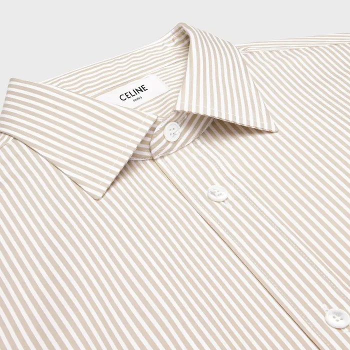 Loose Carnaby Shirt In Striped Poplin White Camel Men CELINE SHIRTS