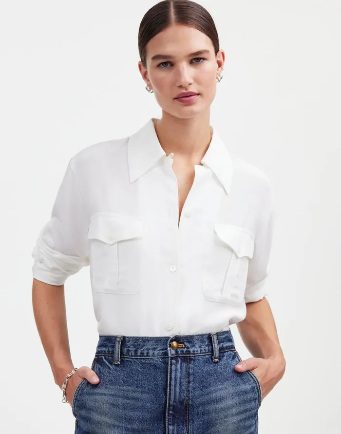 Madewell Alexa Chung For Madewell PleatPocket ButtonUp Shirt Eyelet White Women Tops and Shirts Madewell Alexa Chung For Madewell PleatPocket ButtonUp Shirt Eyelet White Women Tops and Shirts