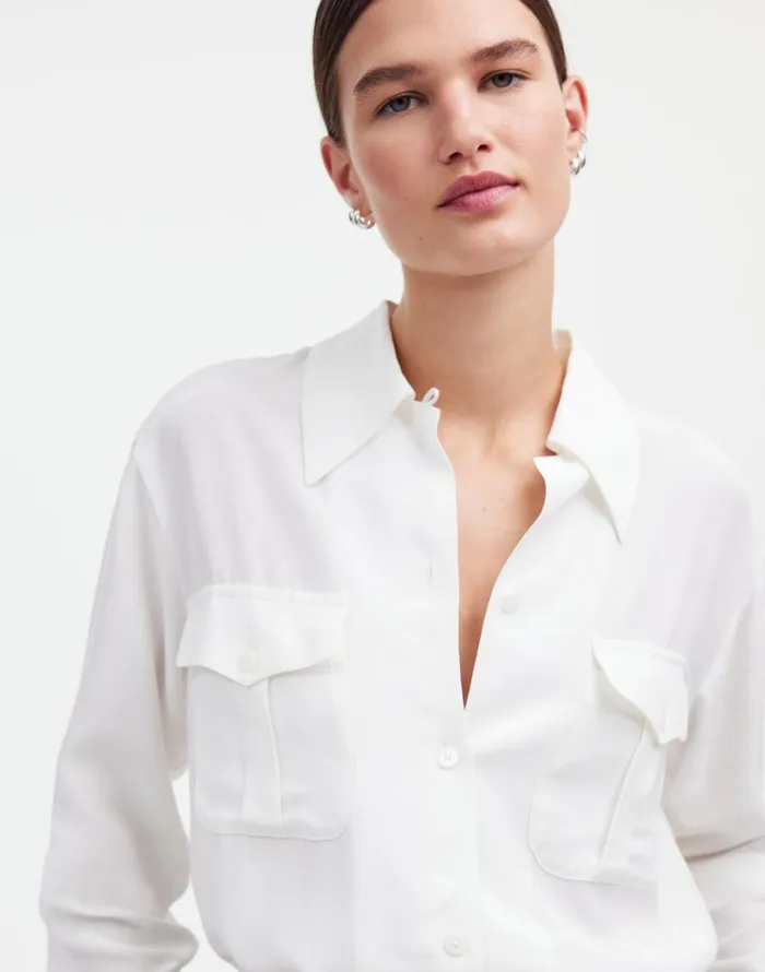 Madewell Alexa Chung For Madewell PleatPocket ButtonUp Shirt Eyelet White Women Tops and Shirts