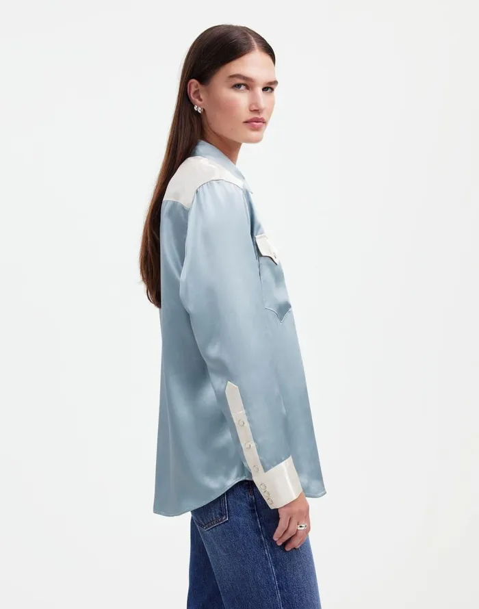 Madewell Alexa Chung For Madewell Satin Western Shirt Ivory Women Tops and Shirts