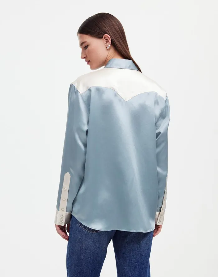 Madewell Alexa Chung For Madewell Satin Western Shirt Ivory Women Tops and Shirts