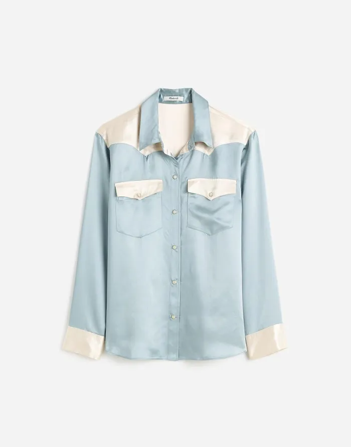 Madewell Alexa Chung For Madewell Satin Western Shirt Ivory Women Tops and Shirts