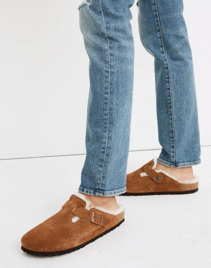 Madewell Birkenstock Suede Boston Clogs In Shearling Suede Shearling Women Flats and Loafers