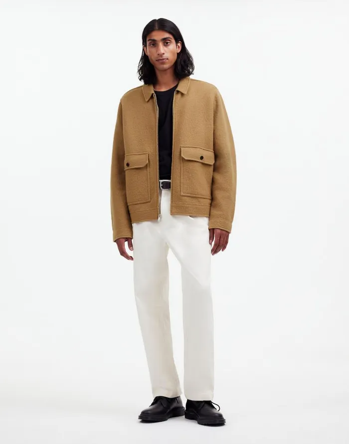Madewell Boiled Wool ZipFront Jacket Faded Birch Men Coats Jackets