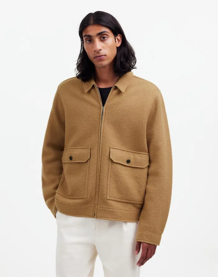 Madewell Boiled Wool ZipFront Jacket Faded Birch Men Coats Jackets