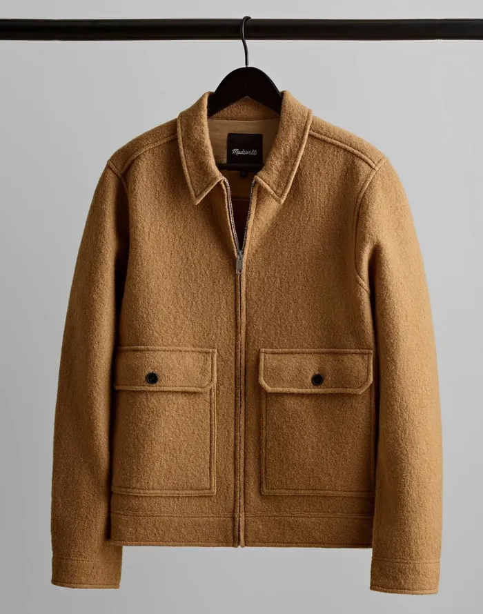 Madewell Boiled Wool ZipFront Jacket Faded Birch Men Coats Jackets