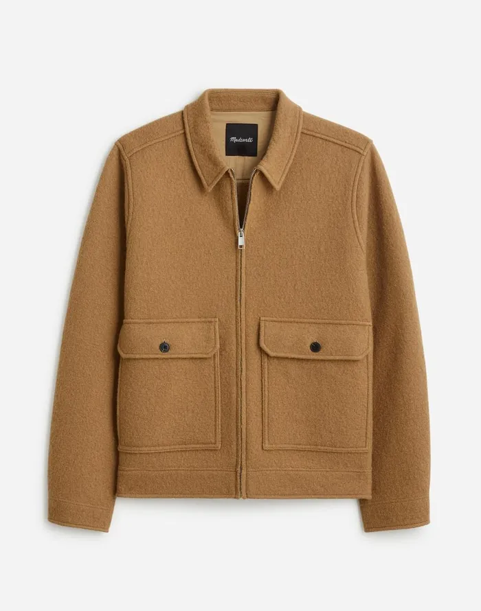 Madewell Boiled Wool ZipFront Jacket Faded Birch Men Coats Jackets