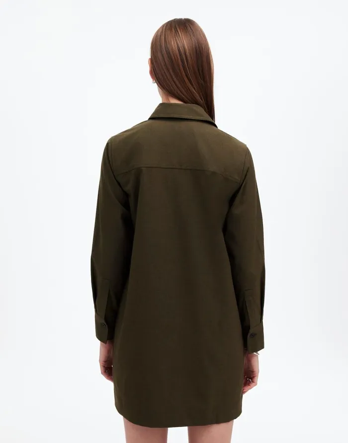 Madewell ButtonUp Mini Shirtdress Dark Olive Melange Women Dresses