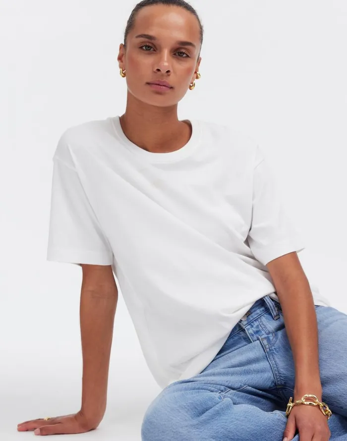Madewell Cotton Relaxed Oversized Tee Eyelet White Women Tees