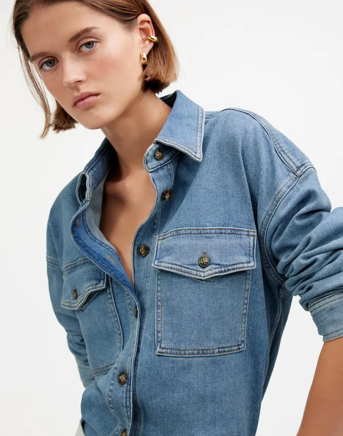 Madewell Denim LongSleeve ButtonUp Shirt Blissfield Wash Women Tops and Shirts