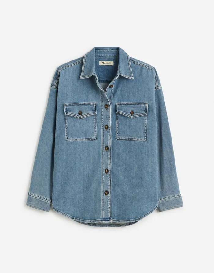 Madewell Denim LongSleeve ButtonUp Shirt Blissfield Wash Women Tops and Shirts