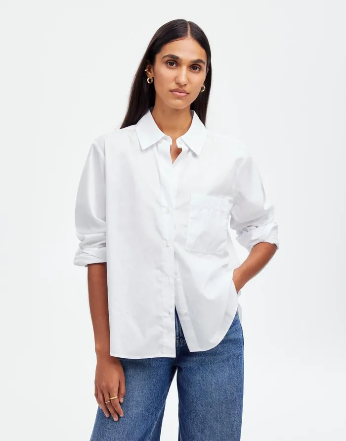 Madewell Easy YNeck ButtonUp Shirt Eyelet White Women Tops and Shirts