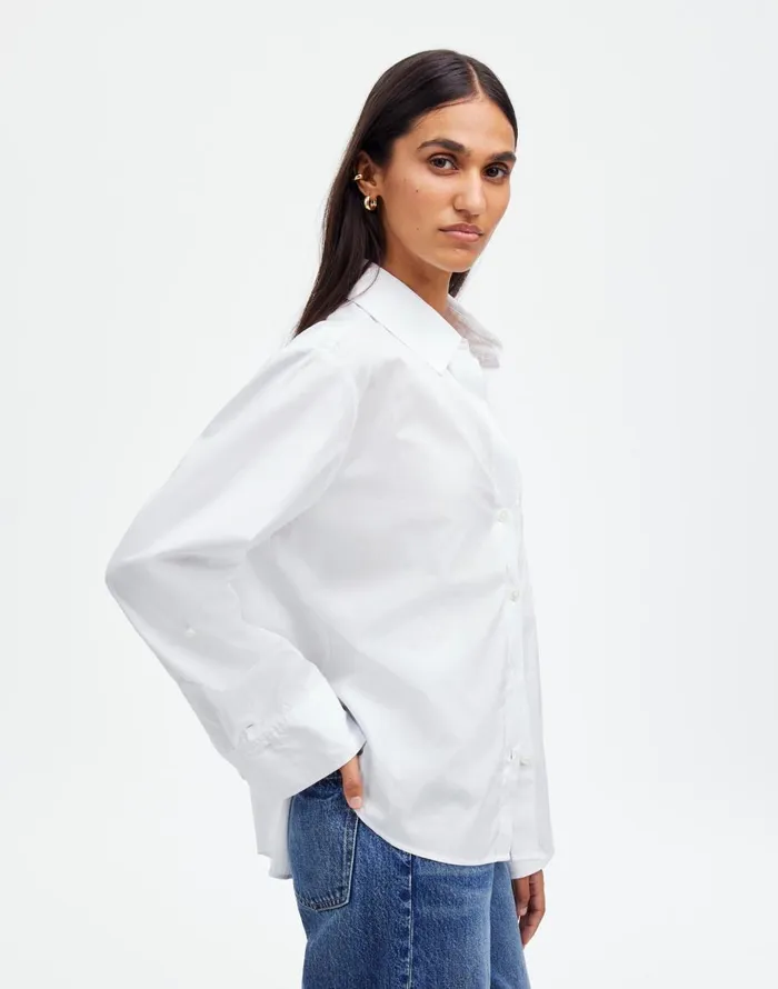 Madewell Easy YNeck ButtonUp Shirt Eyelet White Women Tops and Shirts