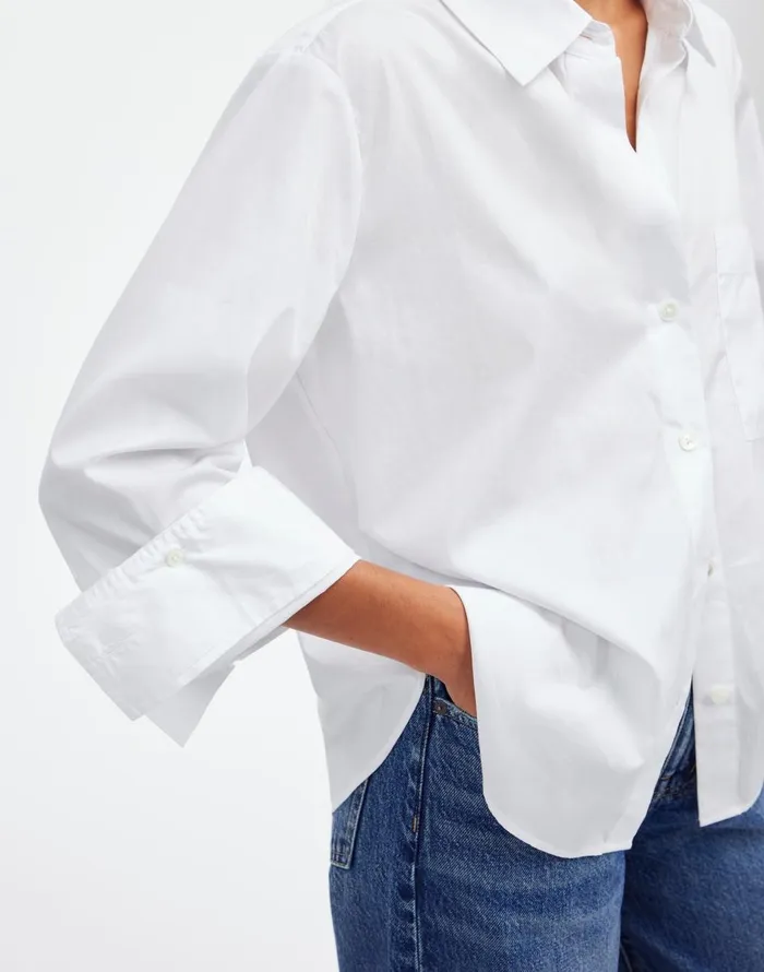 Madewell Easy YNeck ButtonUp Shirt Eyelet White Women Tops and Shirts