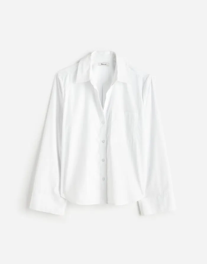 Madewell Easy YNeck ButtonUp Shirt Eyelet White Women Tops and Shirts