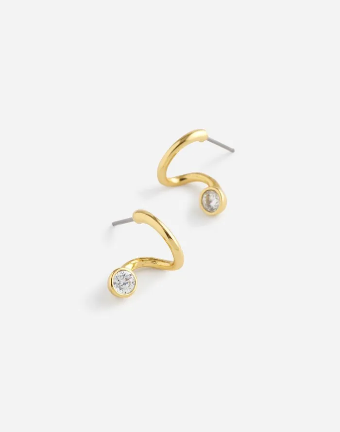 Madewell Floating Crystal Huggie Hoop Earrings Pale Gold Women Jewelry