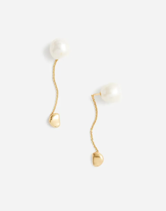 Madewell Freshwater Pearl Organic Stud Threader Earrings Vintage Gold Women Jewelry