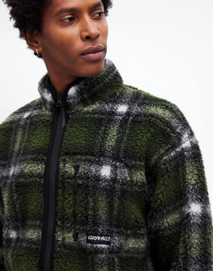 Madewell Gramicci Shadow Plaid Sherpa Jacket Olive Shadow Plaid Men Coats Jackets