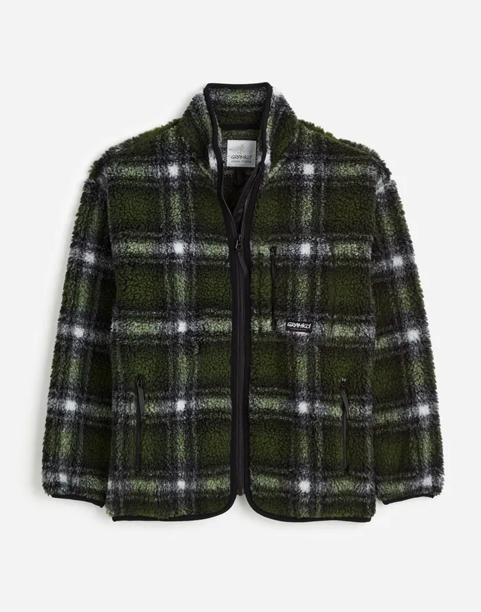 Madewell Gramicci Shadow Plaid Sherpa Jacket Olive Shadow Plaid Men Coats Jackets