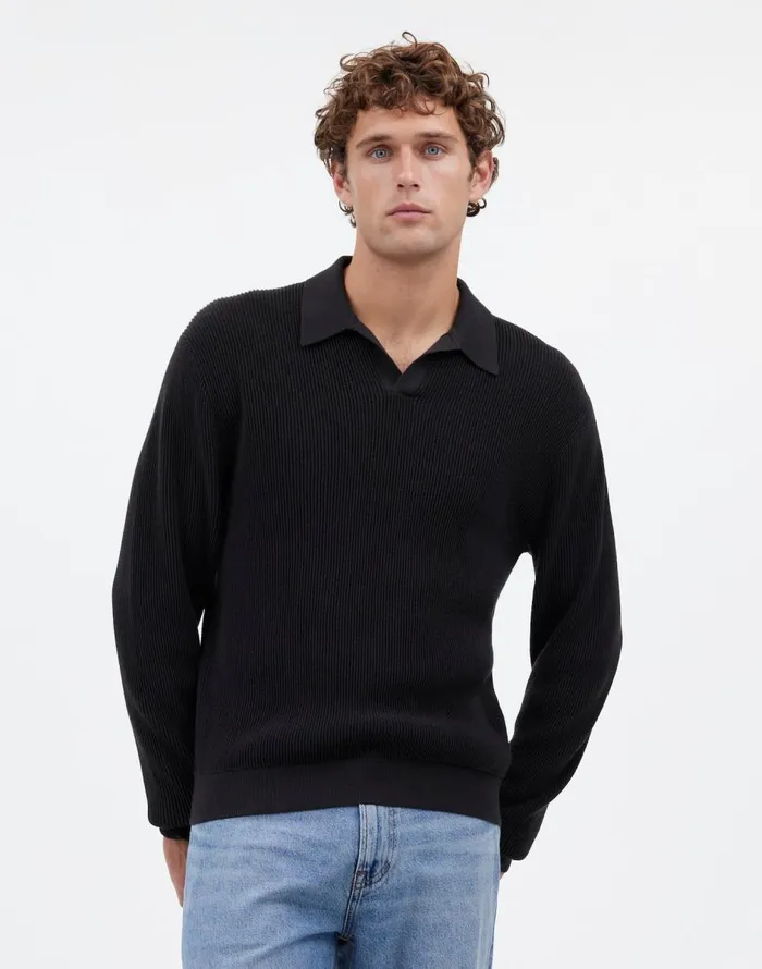 Madewell JohnnyCollar Sweater Polo Shirt In Merino Wool Dark Bottle Men Shirts Madewell JohnnyCollar Sweater Polo Shirt In Merino Wool Dark Bottle Men Shirts