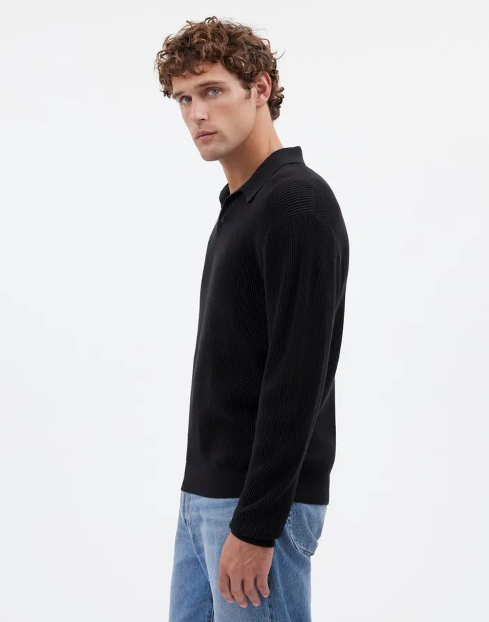 Madewell JohnnyCollar Sweater Polo Shirt In Merino Wool Dark Bottle Men Shirts